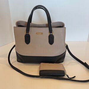 kate spade Two-Tone Taupe & Black Satchel with Matching Wallet